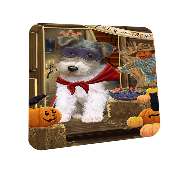 Enter at Own Risk Trick or Treat Halloween Wire Fox Terrier Dog Coasters Set of 4 CST53303