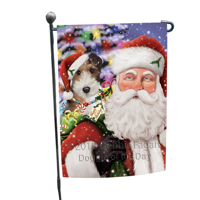 Santa Carrying Wire Fox Terrier Dog and Christmas Presents Garden Flag GFLG53774
