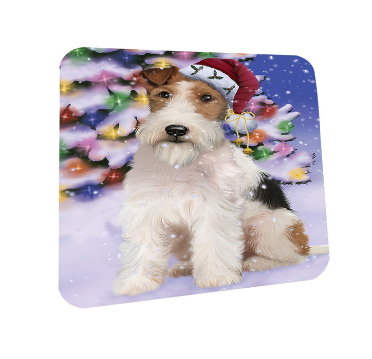 Winterland Wonderland Wire Fox Terrier Dog In Christmas Holiday Scenic Background Coasters Set of 4 CST53748