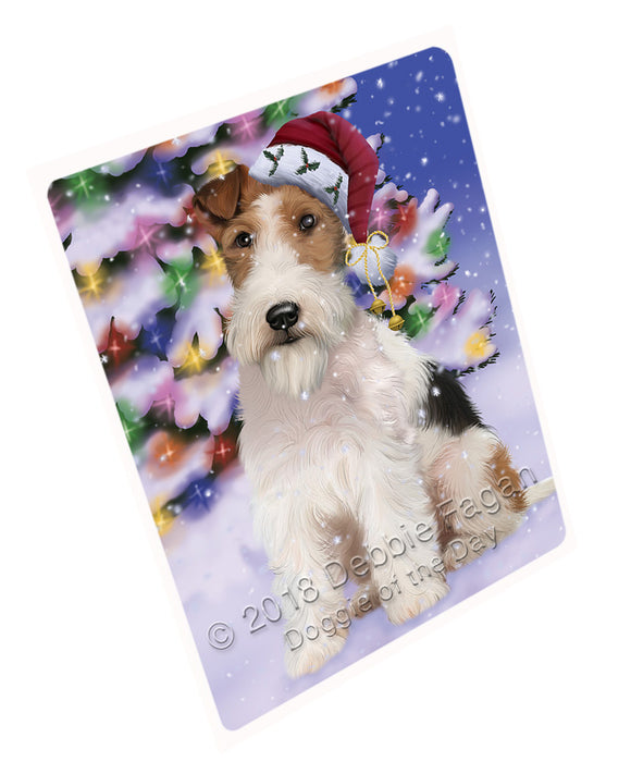 Winterland Wonderland Wire Fox Terrier Dog In Christmas Holiday Scenic Background Large Refrigerator / Dishwasher Magnet RMAG83622