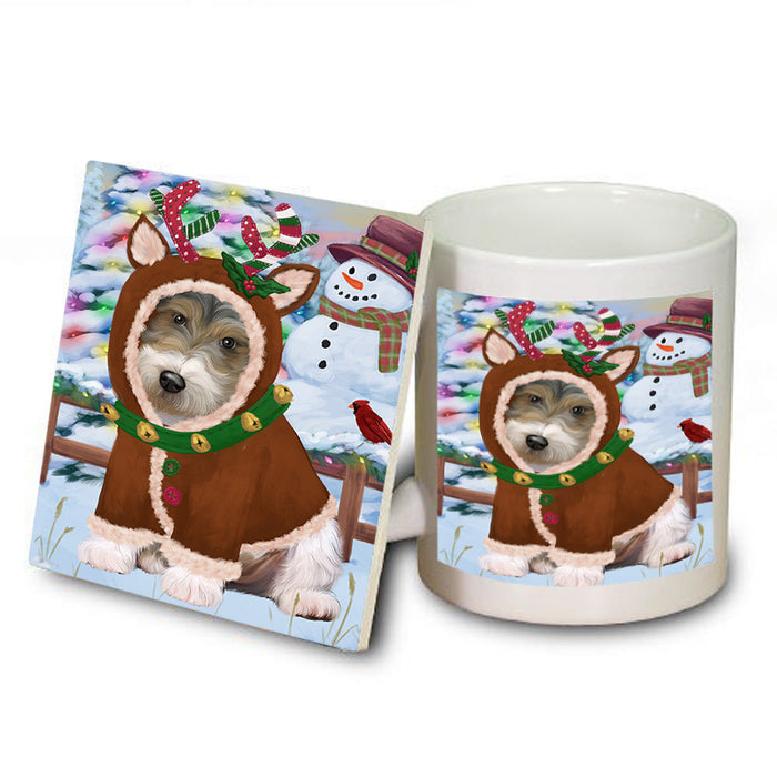 Christmas Gingerbread House Candyfest Wire Fox Terrier Dog Mug and Coaster Set MUC56593