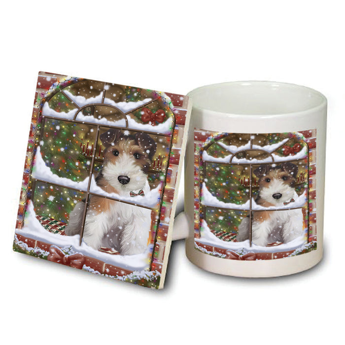 Please Come Home For Christmas Wire Fox Terrier Dog Sitting In Window Mug and Coaster Set MUC53647