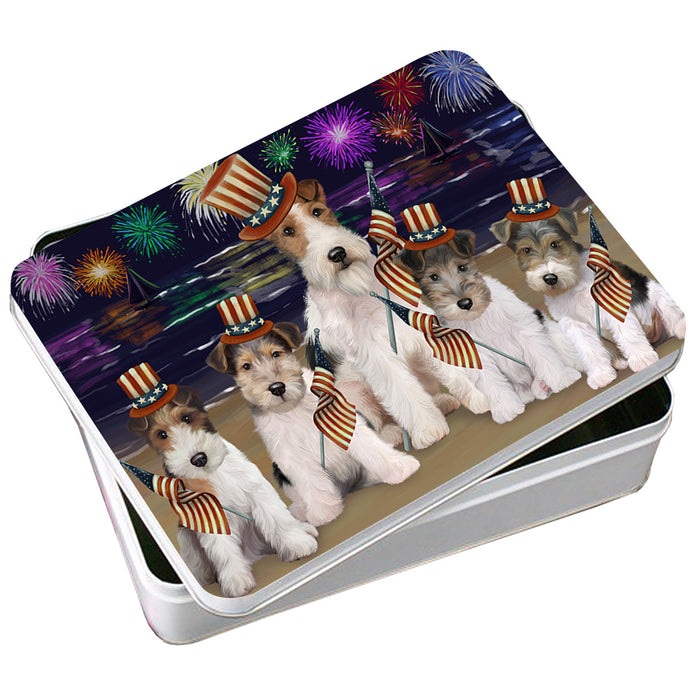 4th of July Independence Day Firework Wire Fox Terriers Dog Photo Storage Tin PITN52472