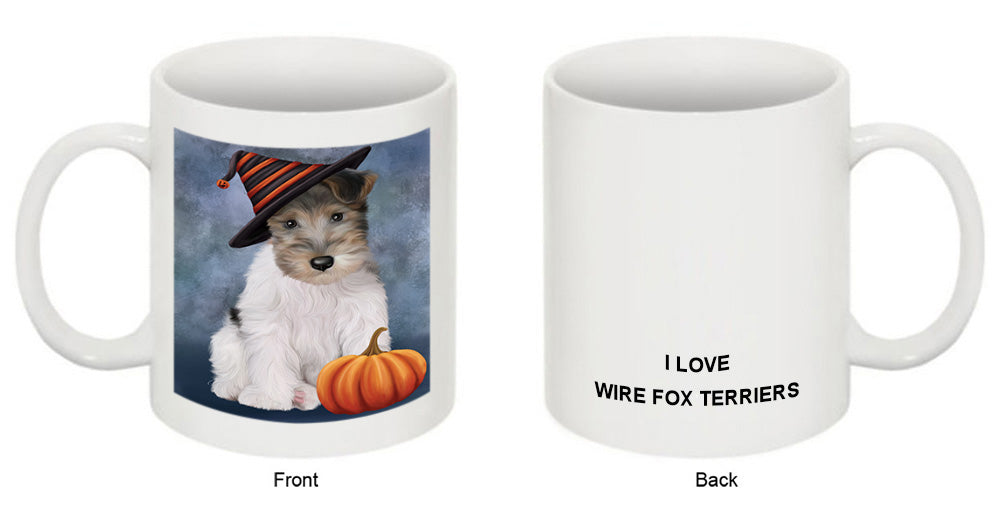 Happy Halloween Wire Fox Terrier Dog Wearing Witch Hat with Pumpkin Coffee Mug MUG50151