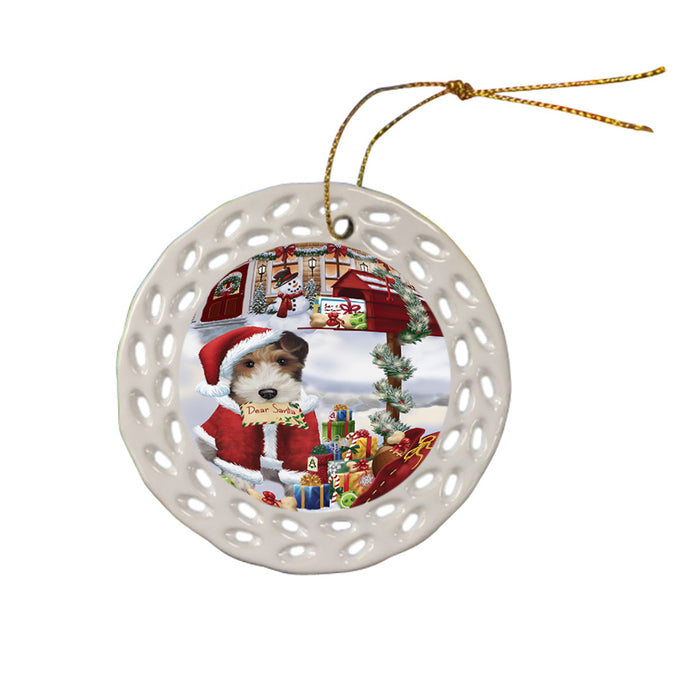 Wire Fox Terrier Dog Dear Santa Letter Christmas Holiday Mailbox Ceramic Doily Ornament DPOR53562