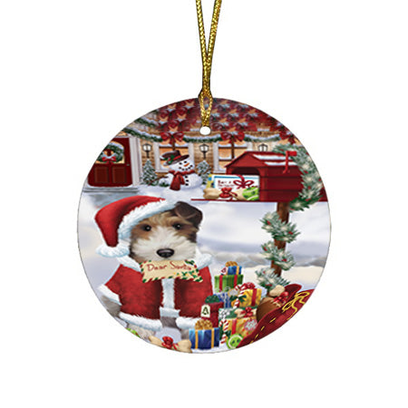Wire Fox Terrier Dog Dear Santa Letter Christmas Holiday Mailbox Round Flat Christmas Ornament RFPOR53553