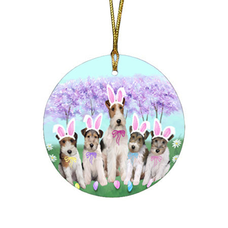 Easter Holiday Wire Fox Terriers Dog Round Flat Christmas Ornament RFPOR57358