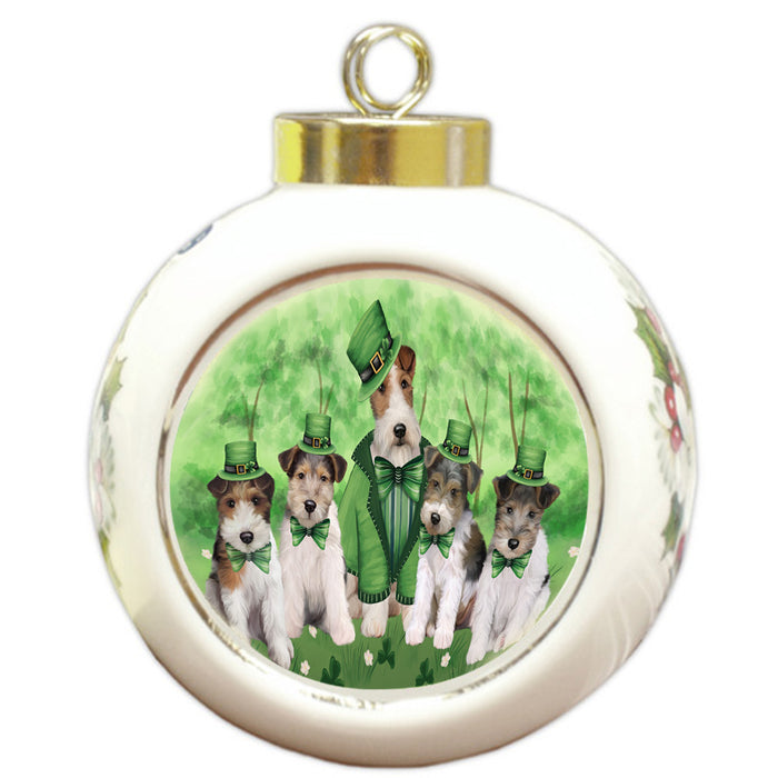 St. Patricks Day Irish Portrait Wire Fox Terrier Dogs Round Ball Christmas Ornament RBPOR58188