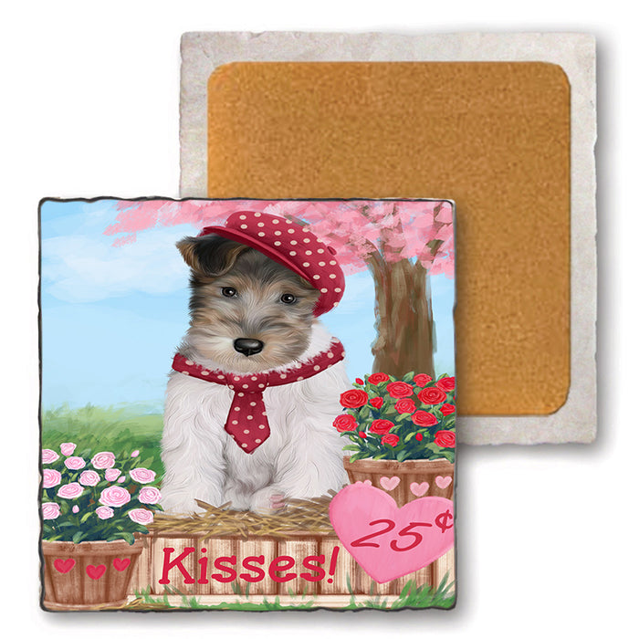 Rosie 25 Cent Kisses Wire Fox Terrier Dog Set of 4 Natural Stone Marble Tile Coasters MCST51269