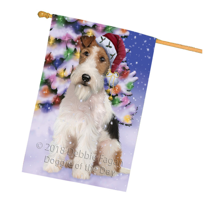 Winterland Wonderland Wire Fox Terrier Dog In Christmas Holiday Scenic Background House Flag FLG53988