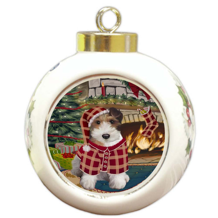 The Stocking was Hung Wire Fox Terrier Dog Round Ball Christmas Ornament RBPOR56019
