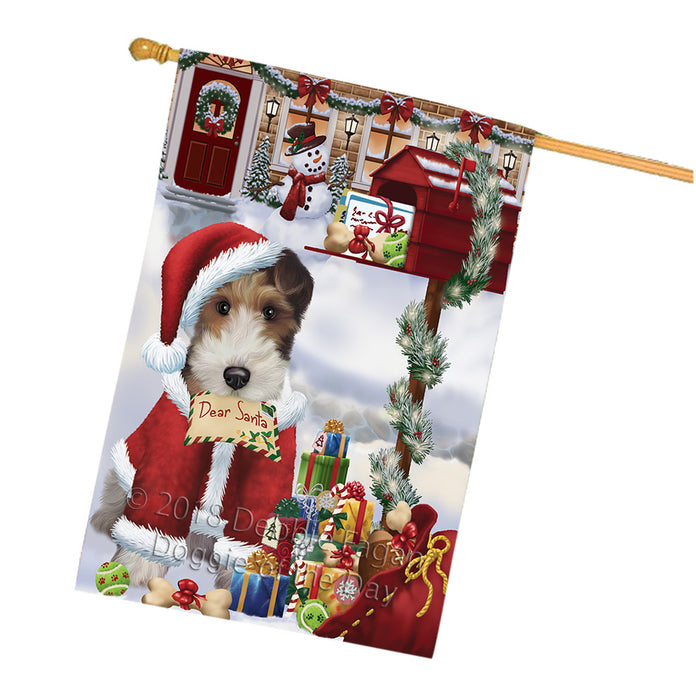 Wire Fox Terrier Dog Dear Santa Letter Christmas Holiday Mailbox House Flag FLG53760