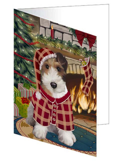 The Stocking was Hung Wire Fox Terrier Dog Handmade Artwork Assorted Pets Greeting Cards and Note Cards with Envelopes for All Occasions and Holiday Seasons GCD71504