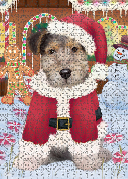 Christmas Gingerbread House Candyfest Wire Fox Terrier Dog Puzzle with Photo Tin PUZL94608