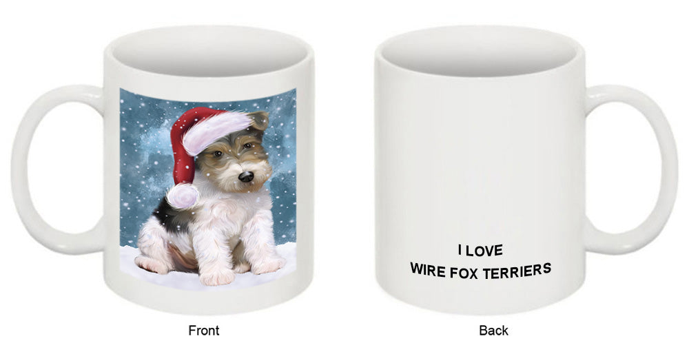 Let it Snow Christmas Holiday Wire Fox Terrier Dog Wearing Santa Hat Coffee Mug MUG49735