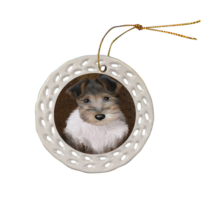 Rustic Wire Fox Terrier Dog Ceramic Doily Ornament DPOR54506