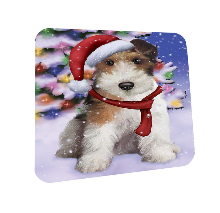 Winterland Wonderland Wire Fox Terrier Dog In Christmas Holiday Scenic Background Coasters Set of 4 CST53749