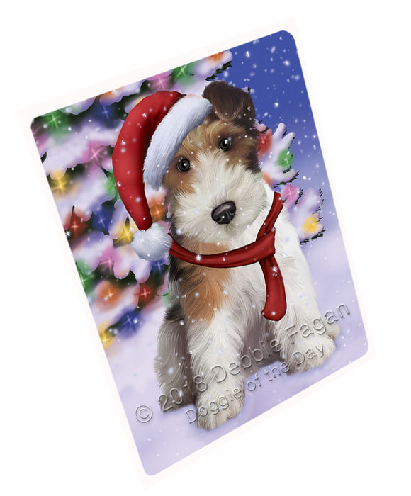 Winterland Wonderland Wire Fox Terrier Dog In Christmas Holiday Scenic Background Large Refrigerator / Dishwasher Magnet RMAG83628