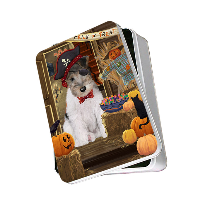 Enter at Own Risk Trick or Treat Halloween Wire Fox Terrier Dog Photo Storage Tin PITN53346