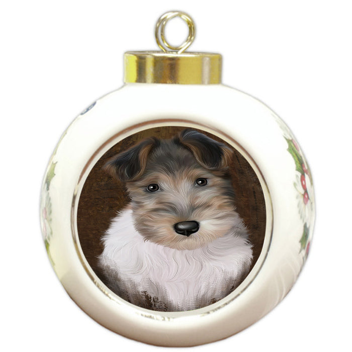 Rustic Wire Fox Terrier Dog Round Ball Christmas Ornament RBPOR54506