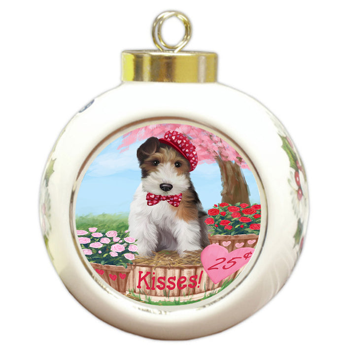 Rosie 25 Cent Kisses Wire Fox Terrier Dog Round Ball Christmas Ornament RBPOR56626