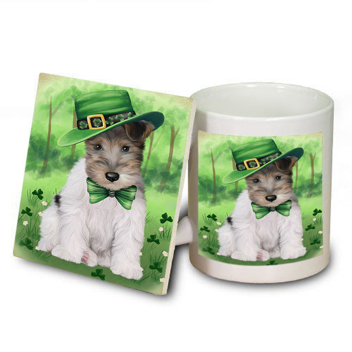 St. Patricks Day Irish Portrait Wire Fox Terrier Dog Mug and Coaster Set MUC57054