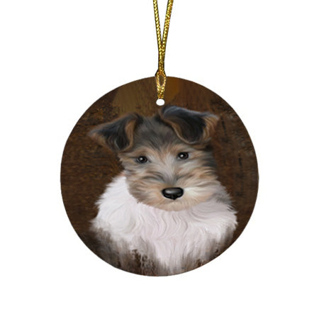 Rustic Wire Fox Terrier Dog Round Flat Christmas Ornament RFPOR54497