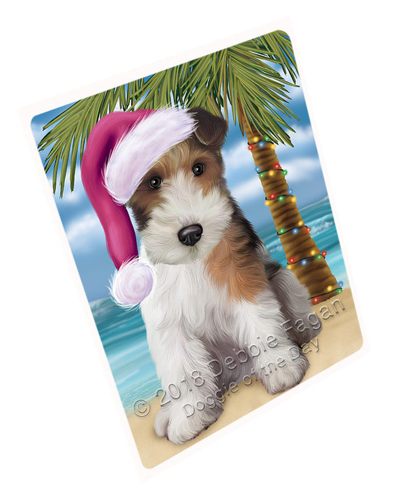 Summertime Happy Holidays Christmas Wire Fox Terrier Dog on Tropical Island Beach Large Refrigerator / Dishwasher Magnet RMAG88476