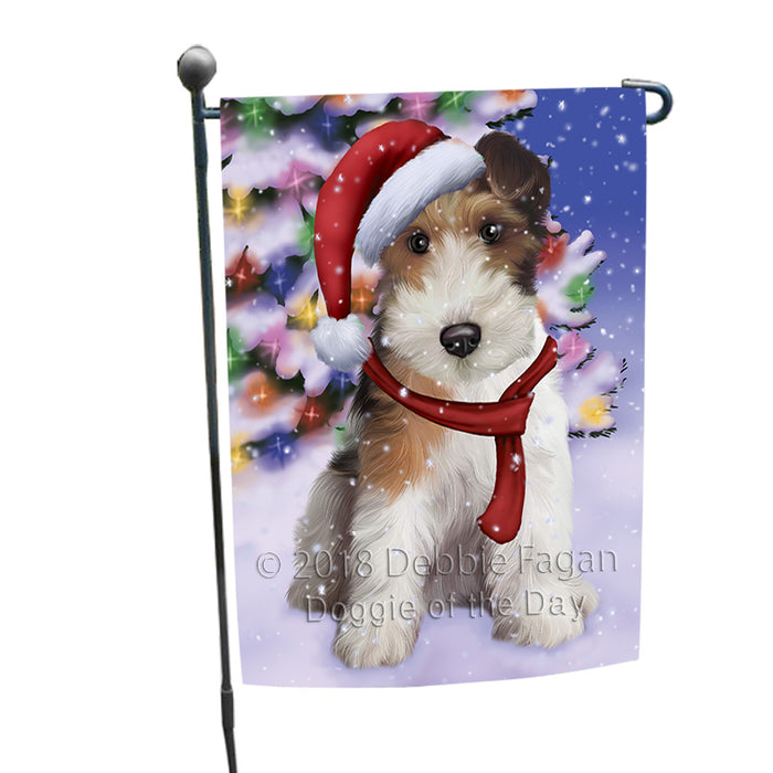 Winterland Wonderland Wire Fox Terrier Dog In Christmas Holiday Scenic Background Garden Flag GFLG53853