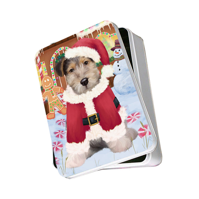 Christmas Gingerbread House Candyfest Wire Fox Terrier Dog Photo Storage Tin PITN56545