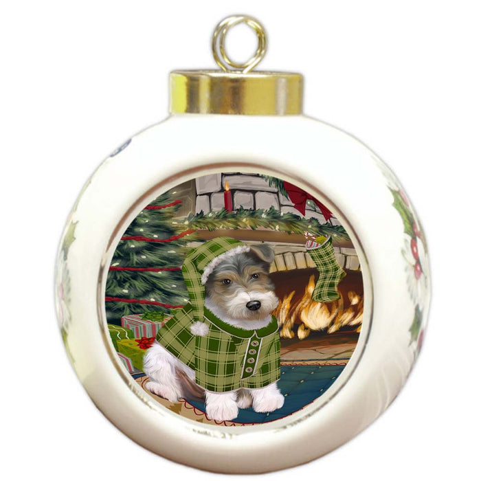 The Stocking was Hung Wire Fox Terrier Dog Round Ball Christmas Ornament RBPOR56020
