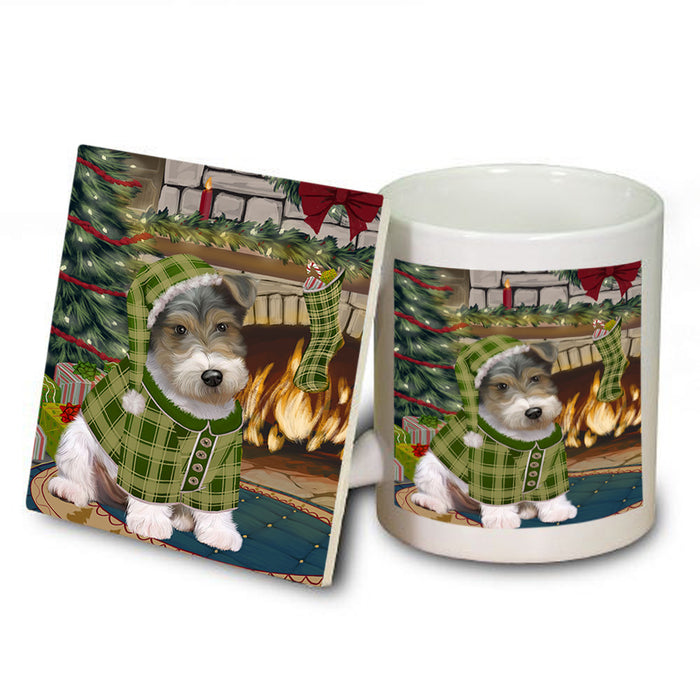 The Stocking was Hung Wire Fox Terrier Dog Mug and Coaster Set MUC55656