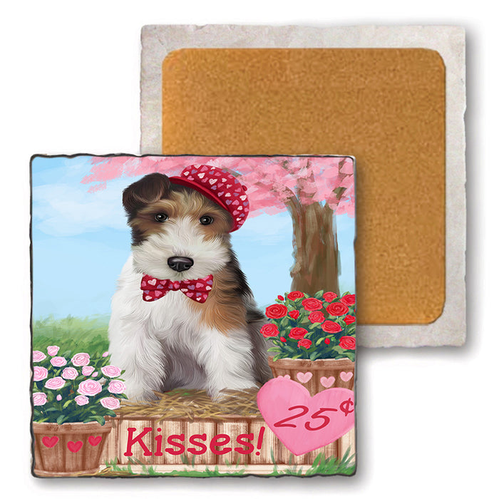 Rosie 25 Cent Kisses Wire Fox Terrier Dog Set of 4 Natural Stone Marble Tile Coasters MCST51270