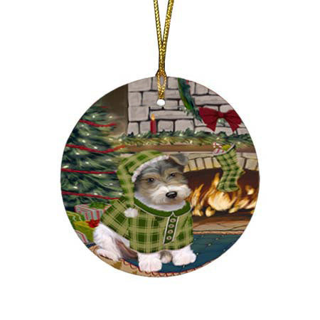 The Stocking was Hung Wire Fox Terrier Dog Round Flat Christmas Ornament RFPOR56020