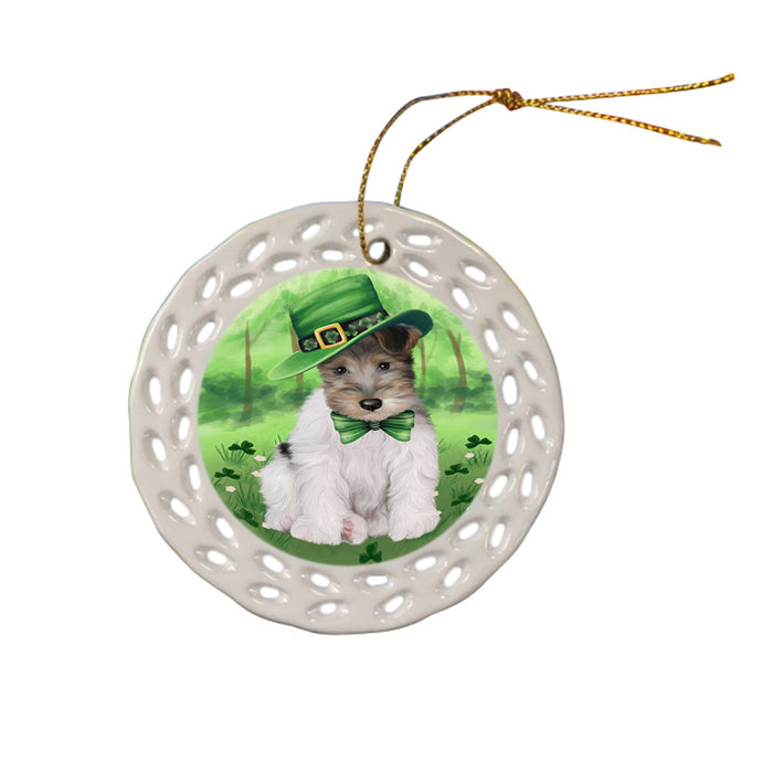 St. Patricks Day Irish Portrait Wire Fox Terrier Dog Ceramic Doily Ornament DPOR58002