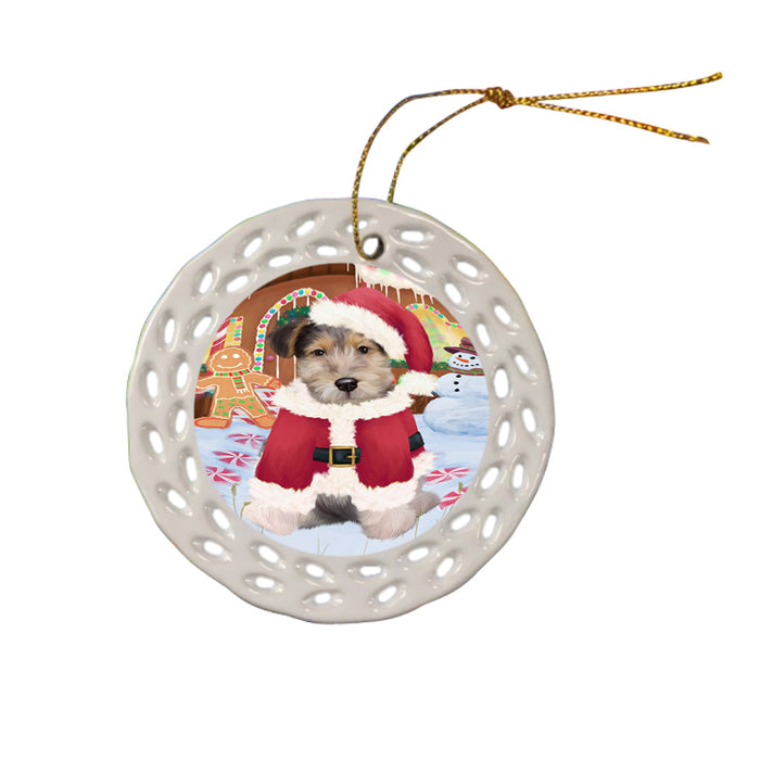 Christmas Gingerbread House Candyfest Wire Fox Terrier Dog Ceramic Doily Ornament DPOR56958
