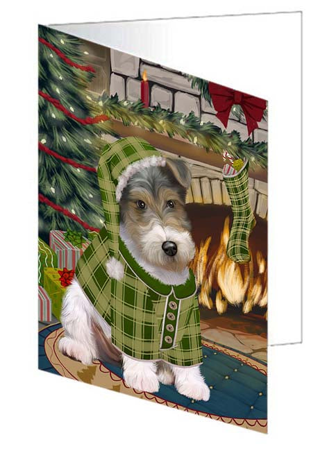 The Stocking was Hung Wire Fox Terrier Dog Handmade Artwork Assorted Pets Greeting Cards and Note Cards with Envelopes for All Occasions and Holiday Seasons GCD71507