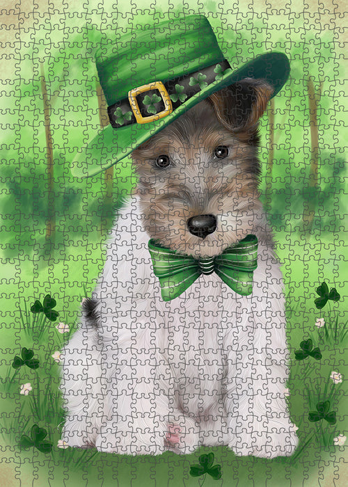 St. Patricks Day Irish Portrait Wire Fox Terrier Dog Portrait Jigsaw Puzzle for Adults Animal Interlocking Puzzle Game Unique Gift for Dog Lover's with Metal Tin Box PZL105