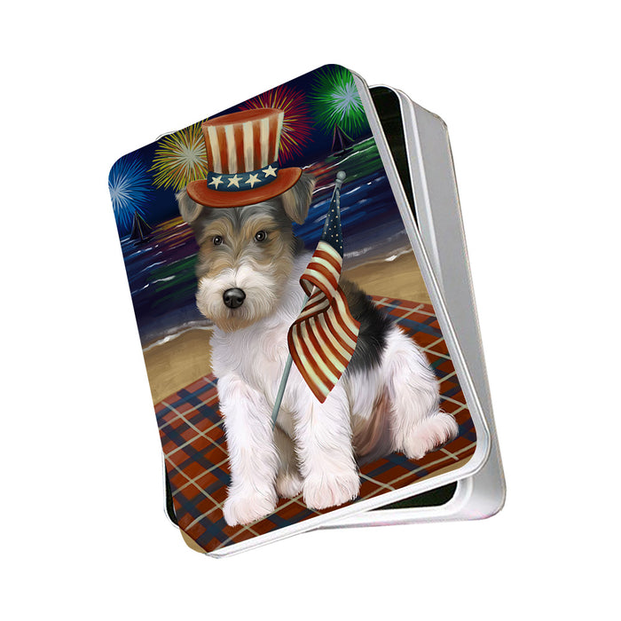 4th of July Independence Day Firework Wire Fox Terrier Dog Photo Storage Tin PITN52473
