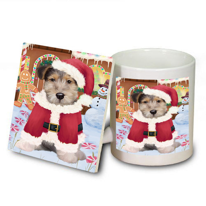 Christmas Gingerbread House Candyfest Wire Fox Terrier Dog Mug and Coaster Set MUC56594