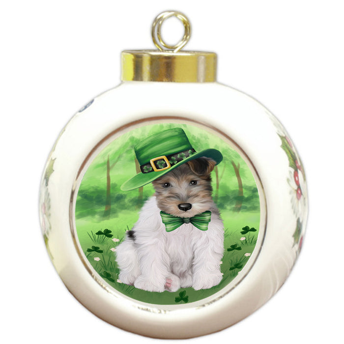 St. Patricks Day Irish Portrait Wire Fox Terrier Dog Round Ball Christmas Ornament RBPOR58189