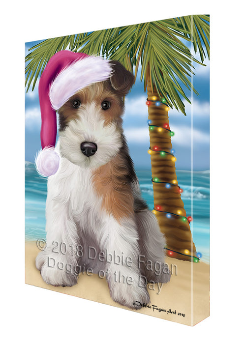 Summertime Happy Holidays Christmas Wire Fox Terrier Dog on Tropical Island Beach Canvas Print Wall Art Décor CVS109241