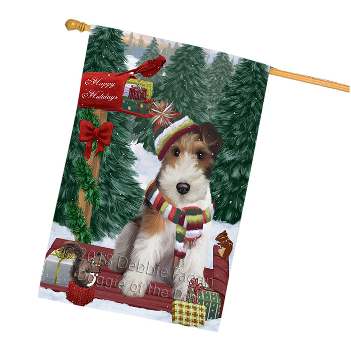 Merry Christmas Woodland Sled Wire Fox Terrier Dog House Flag FLG55504