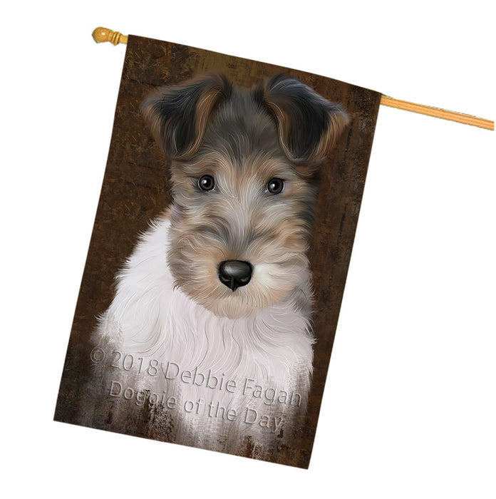 Rustic Wire Fox Terrier Dog House Flag FLG54704