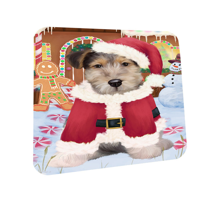 Christmas Gingerbread House Candyfest Wire Fox Terrier Dog Coasters Set of 4 CST56560