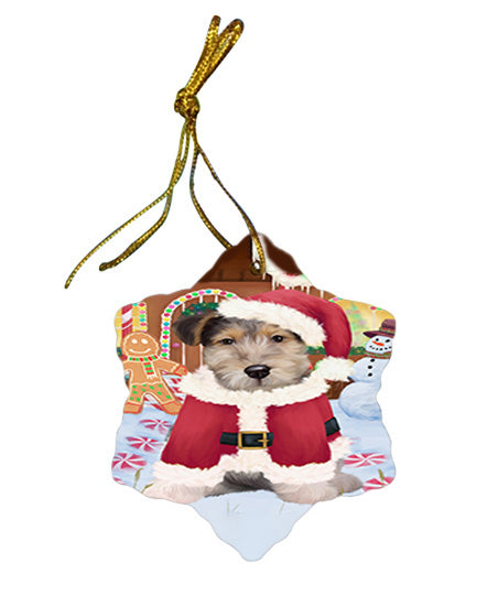 Christmas Gingerbread House Candyfest Wire Fox Terrier Dog Star Porcelain Ornament SPOR56958