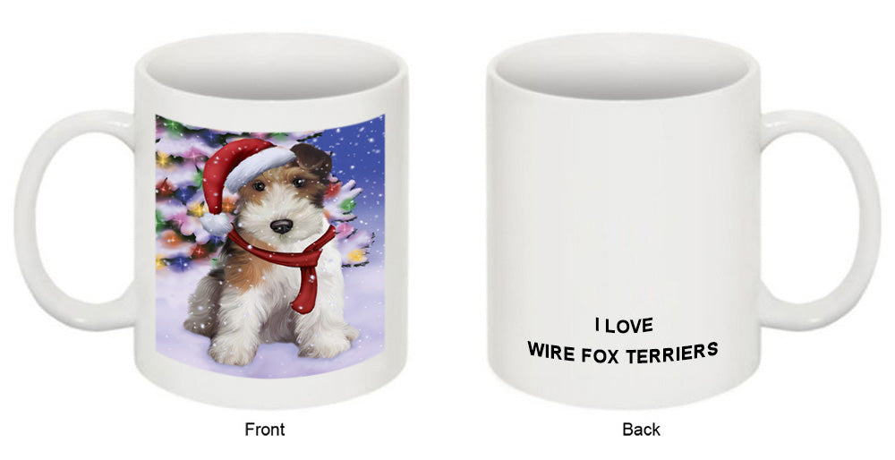 Winterland Wonderland Wire Fox Terrier Dog In Christmas Holiday Scenic Background Coffee Mug MUG49189