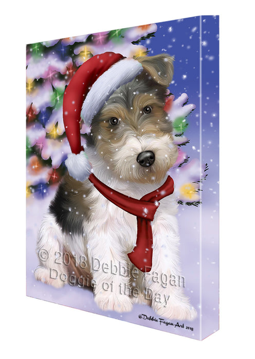 Winterland Wonderland Wire Fox Terrier Dog In Christmas Holiday Scenic Background Canvas Print Wall Art Décor CVS101978