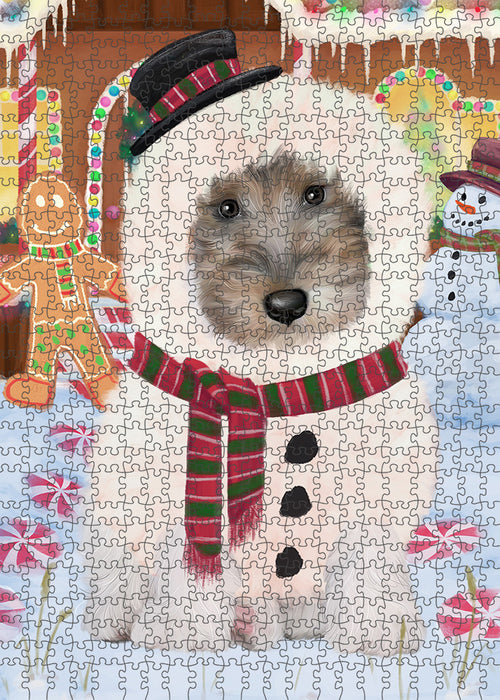Christmas Gingerbread House Candyfest Wire Fox Terrier Dog Puzzle with Photo Tin PUZL94612