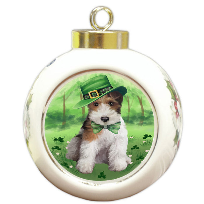 St. Patricks Day Irish Portrait Wire Fox Terrier Dog Round Ball Christmas Ornament RBPOR58190